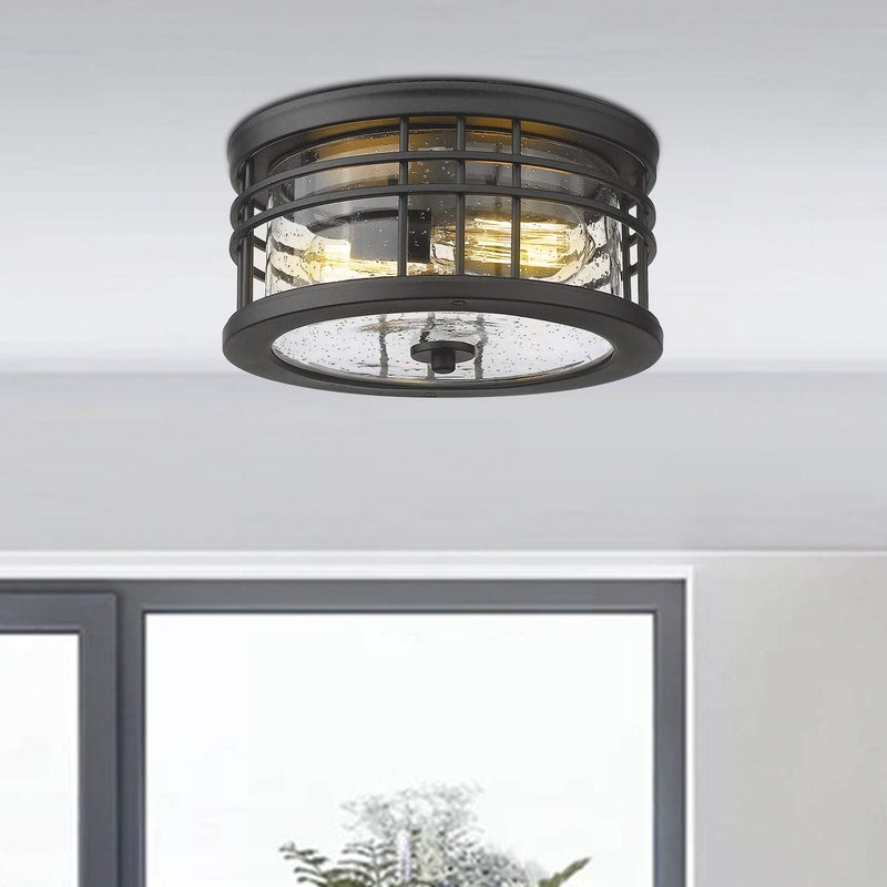 zeyu Industrial Ceiling Light, Farmhouse Flush Mount Ceiling Light 12 Inch, Black Finish with Seeded Glass, ZW01-F BK-R - Image 4